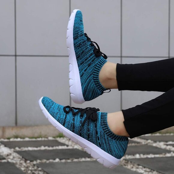Women Black-Blue Running Breathable Knitting flexible Mesh Sports Shoes Sneaker - Picture 7 of 7